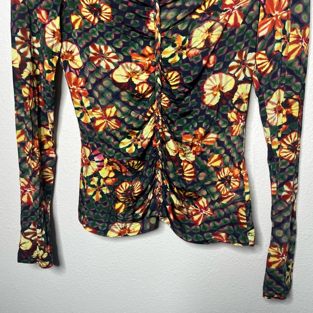 Ulla Johnson Evergreen Floral Mixed Print Ricci Long Sleeve Printed Jersey Top - Picture 8 of 11
